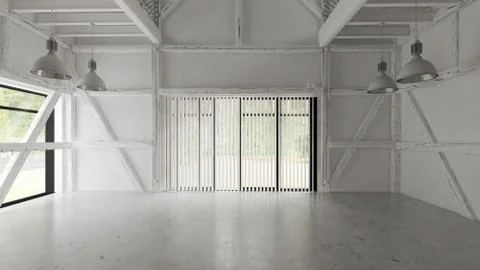 Interior empty barn house 3D rendering Stock Illustration