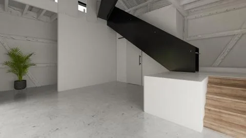 Interior empty barn house 3D rendering Stock Illustration