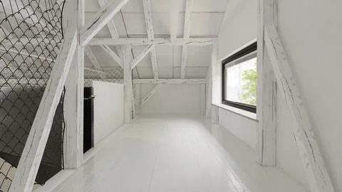 Interior empty barn house 3D rendering Stock Photos