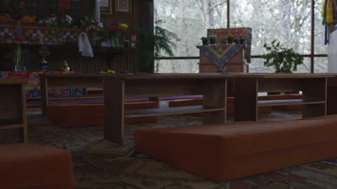 The Interior of an Empty Buddhist Temple Stock Footage 208754238