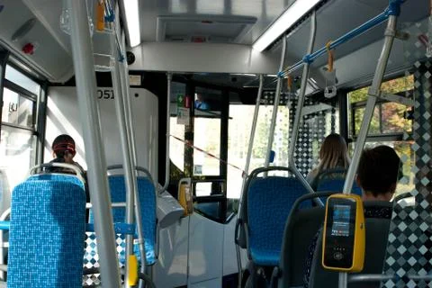 The interior of the empty bus-concept crisis passenger traffic. Foto stock