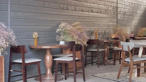Interior of empty cafe in quarantine. Stock Footage 157287088