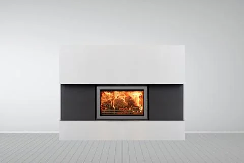Interior of empty classic white room with modern fireplace Stock Illustration