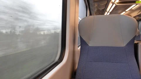 Interior of an empty commuter train carriage moving Video stock 194727474