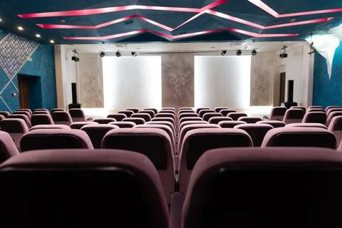 Interior of an empty concert hall with colored lighting. Stock-Fotos
