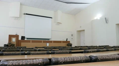 Interior of empty conference hall with neat rows seats. Stock Footage 88763744