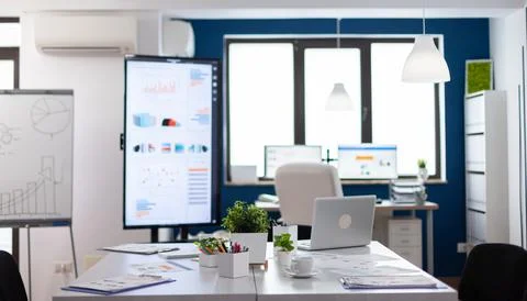 Interior of empty creative office, new financial business Stock Photos