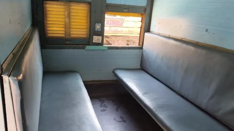 Interior of Empty Indian Train Compartment in Daylight Stock Footage 323903233