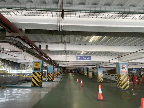 Interior of empty lower parking area Stock Photos