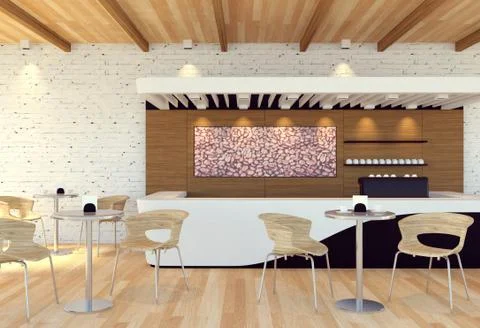 Interior of empty modern coffee shop, 3D rendering Stock Illustration