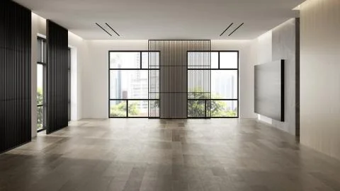 Interior of empty modern living room 3D rendering Stock Illustration