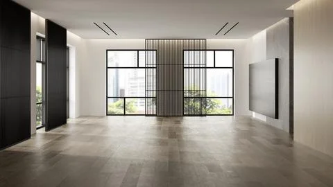 Interior of empty modern living room 3D rendering Stock Illustration