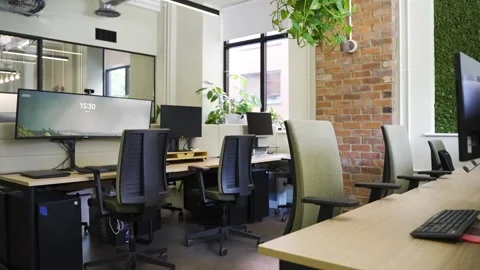 Interior Of An Empty Modern Loft Office open space modern office footage. Stock Footage 241278087