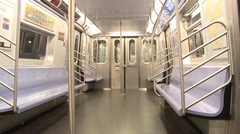 Interior of empty New York Subway train / carriage Stock Footage 39611304