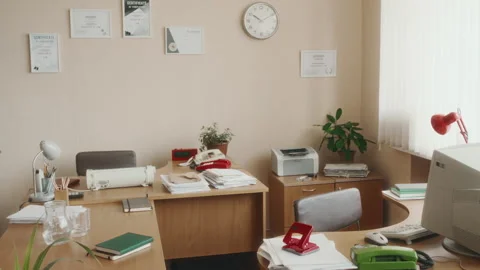 Interior of Empty Old Office in Retro Style Stock Footage 280257257