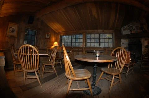 Interior of empty Owl Bar, Sundance, UT shot with wide angle lens Foto stock