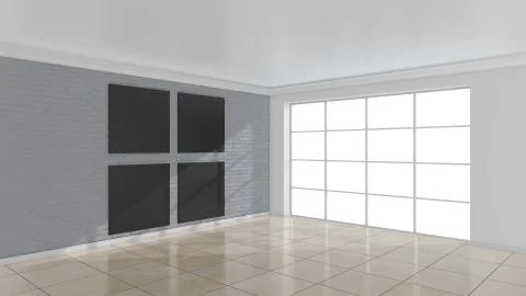 Interior with empty poster on wall. Mock up, 3D Rendering Illustrazione stock