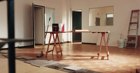 Interior, empty room and renovation supplies for construction, upgrade and Stock Footage 341568206