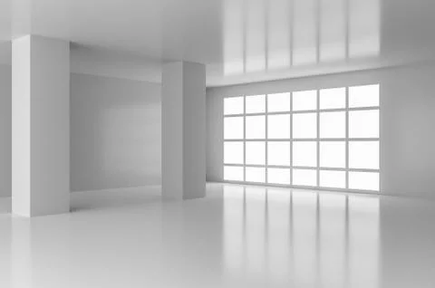 Interior of empty room with big window. 3D rendered illustration. Stock Illustration