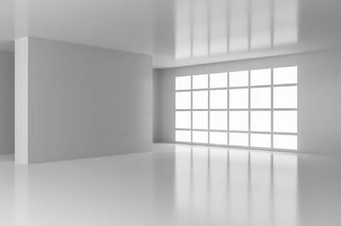 Interior of empty room with big window. 3D rendered illustration. Stock Illustration