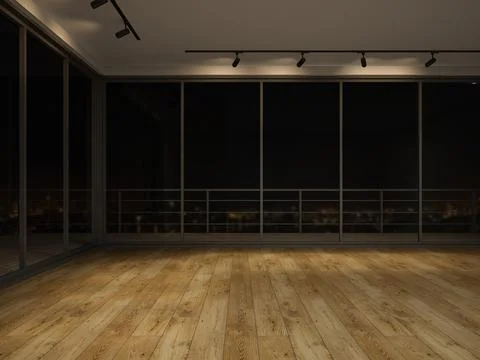 Interior empty room night view 3 D rendering Stock Illustration