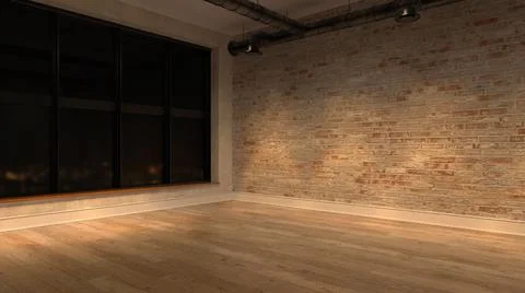 Interior empty room night view 3 D rendering Stock Illustration