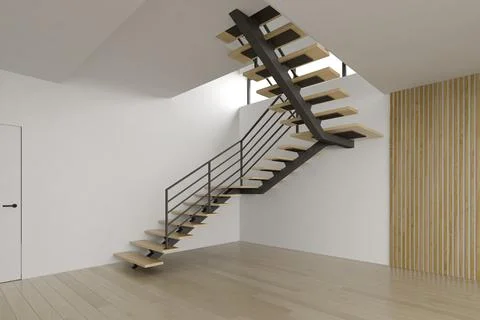 Interior empty room with stair 3D rendering Stock Photos