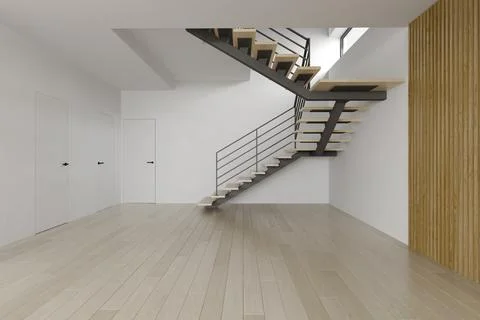 Interior empty room with stair 3D rendering Stock Photos