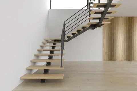Interior empty room with stair 3D rendering Stock Photos