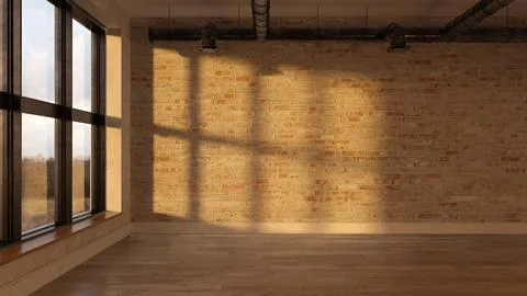 Interior empty room sunset 3D rendering Stock Illustration