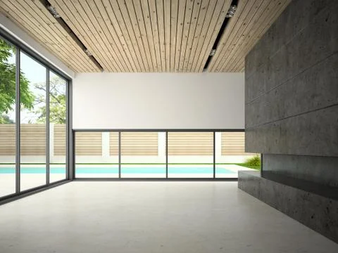 Interior of empty room with swiming pool 3D rendering Stock Illustration