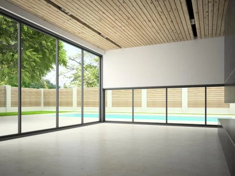 Interior of empty room with swiming pool 3D rendering Stockillustratie