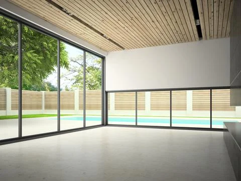 Interior of empty room with swiming pool 3D rendering Stock Illustration