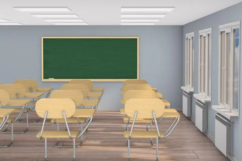 Interior empty school classroom. 3d illustration. Back to school Stock Illustration