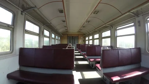 Interior of empty train car of suburban train Video stock 94792064