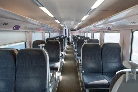 Interior Empty Train Passenger Wagon Stock Photos