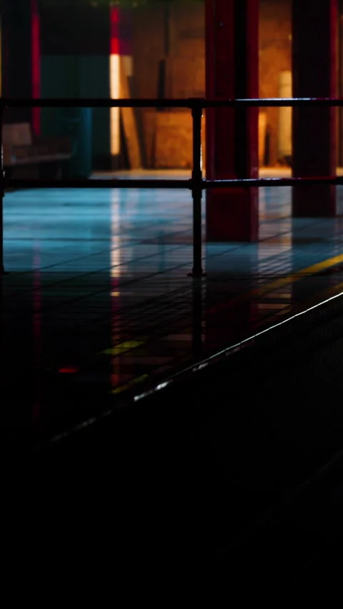 Interior of an empty venue with lights and reflections on the floor Stock Footage 346758066