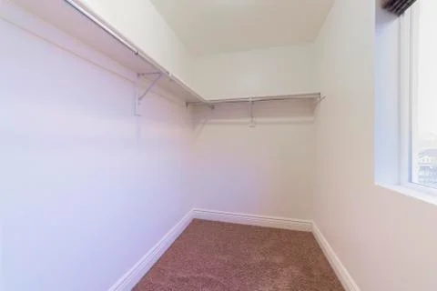 Interior of empty walk-in wardrobe with rails Stock Photos