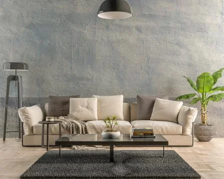 Interior empty wall by Day - 3D render Illustrazione stock