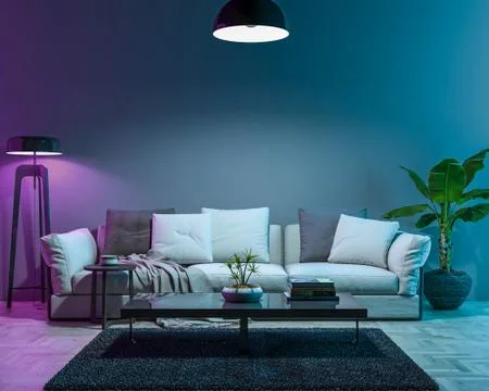 Interior empty wall by Night. 3D render Illustrazione stock
