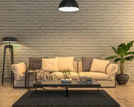 Interior empty wall by night - soft white light mode. 3D render 스톡 일러스트
