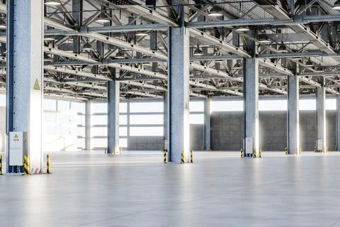 Interior of an empty warehouse. 3d render Stock Illustration