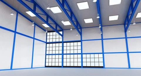Interior of a empty warehouse with blue colour construction Stock Illustration