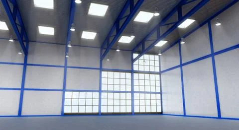Interior of a empty warehouse with blue colour construction Stock Illustration