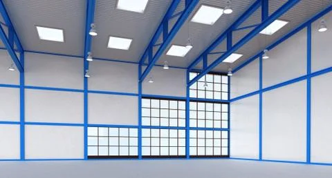 Interior of a empty warehouse with blue colour construction Stock Illustration