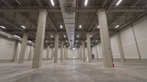 Interior of Empty Warehouse Distribution Center. 4k 50fps Stock Footage 251103963