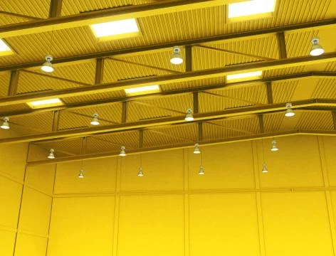 Interior of a empty yellow color warehouse construction Stock Illustration