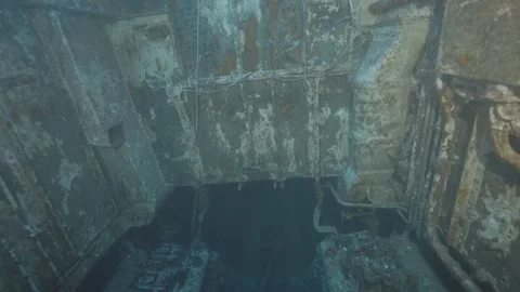Interior with engine of a wrecked ship close up Stock Footage 311847261