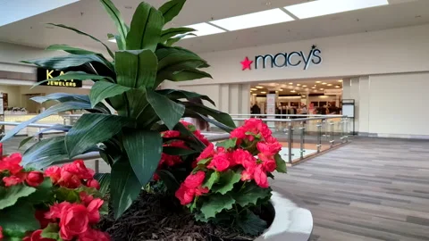 Interior entrance of a Macy's store in Mall business. Macy's interior store.. Stock Footage 318543013