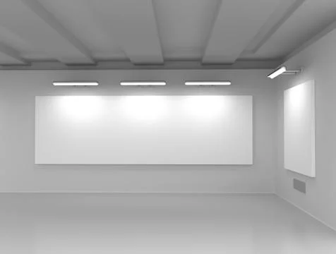 Interior of an exhibition hall with empty billboards Stock Illustration